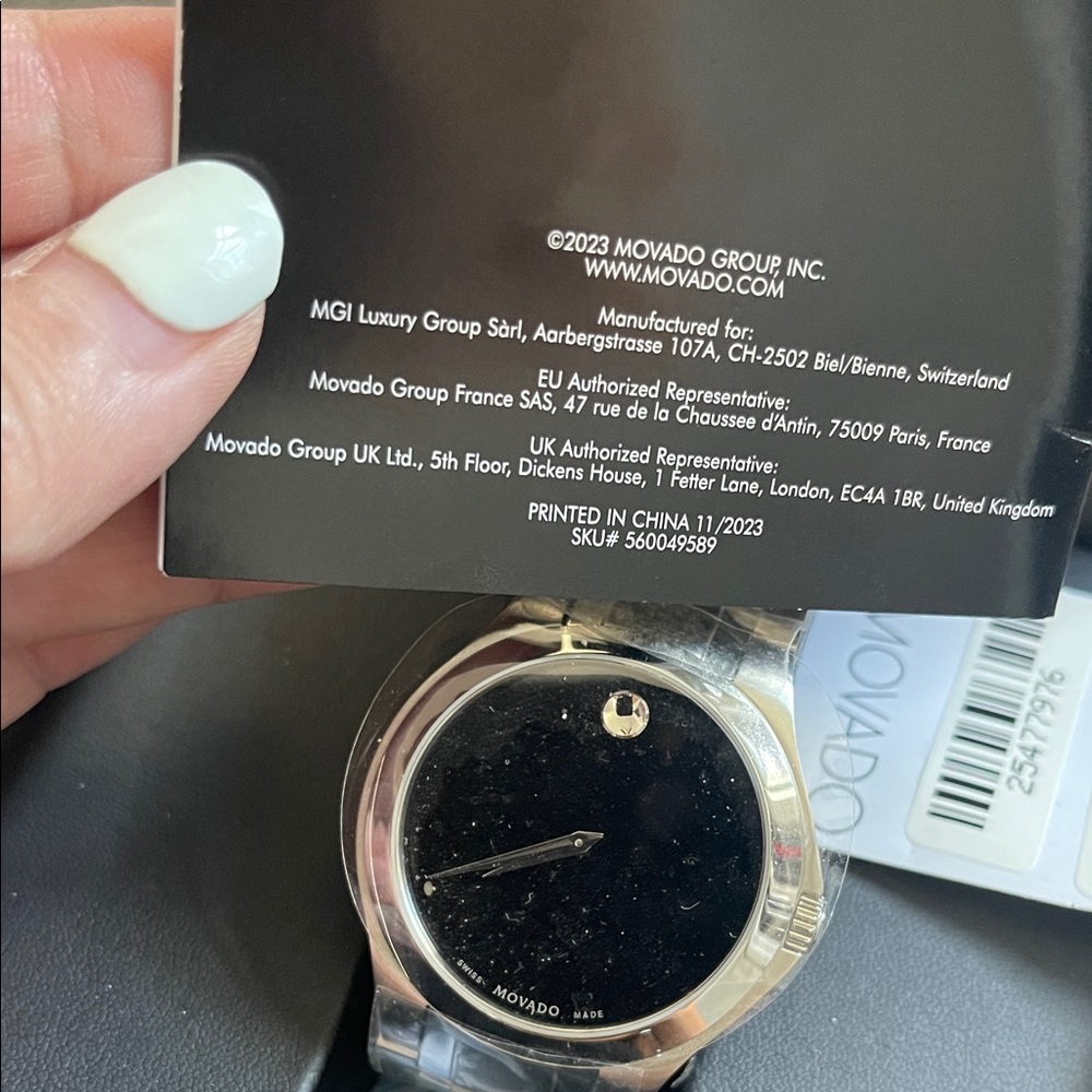 NWT- VIDEO- Movado Men's Elegant Silver and Black Watch - Picture 6 of 9